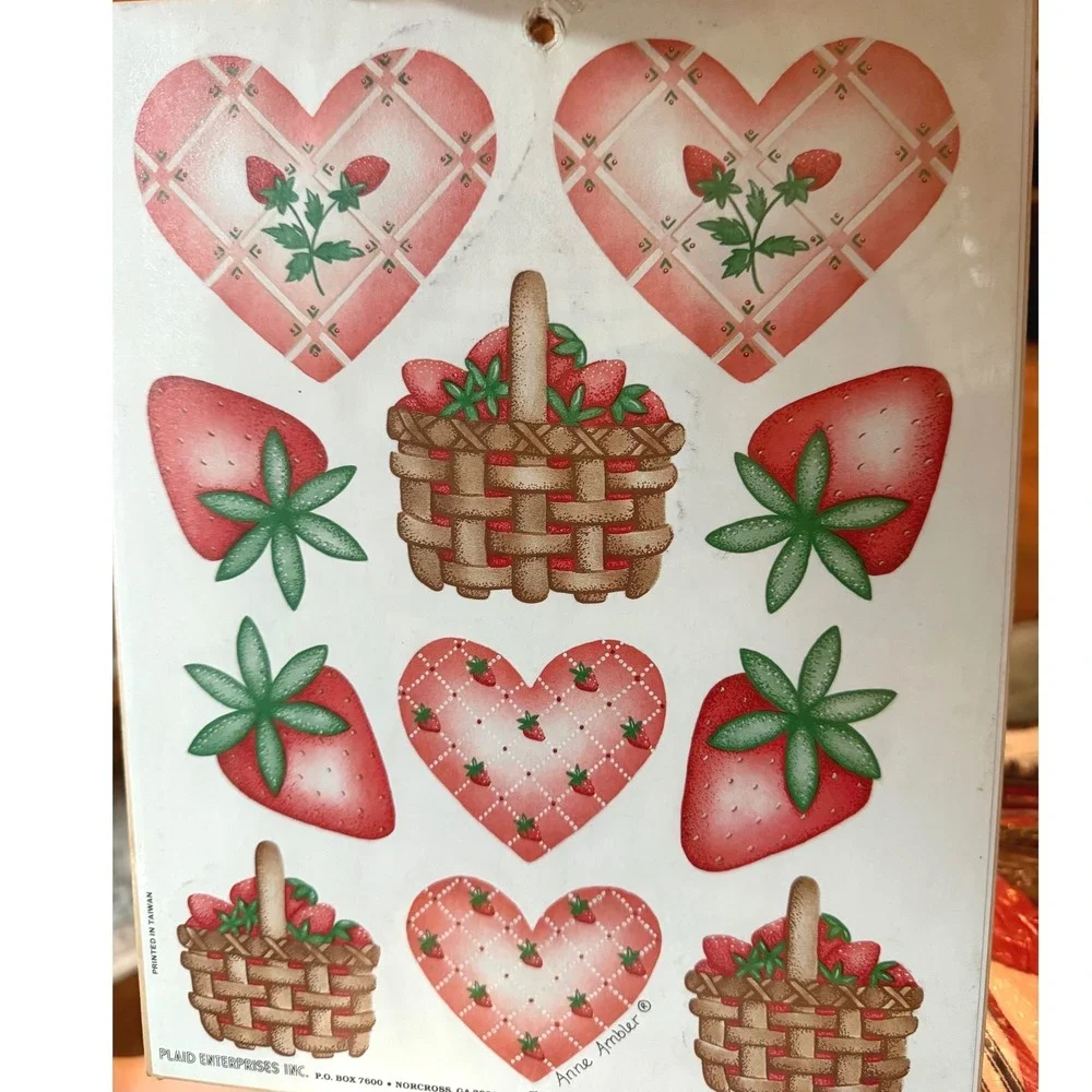 Vintage Plaid Apple Bits Cut & Paste Wood Cut-Outs Strawberry Hearts FolkArt Kit